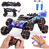 HuiJuKeJi 8WD RC Stunt Car with Gesture Sensing & Spray, 2.4GHz Hand-Controlled Remote Control Car Toy with Light/Music, Auto-Demo Mode Vehicle for Kids Ages 6-14, Birthday