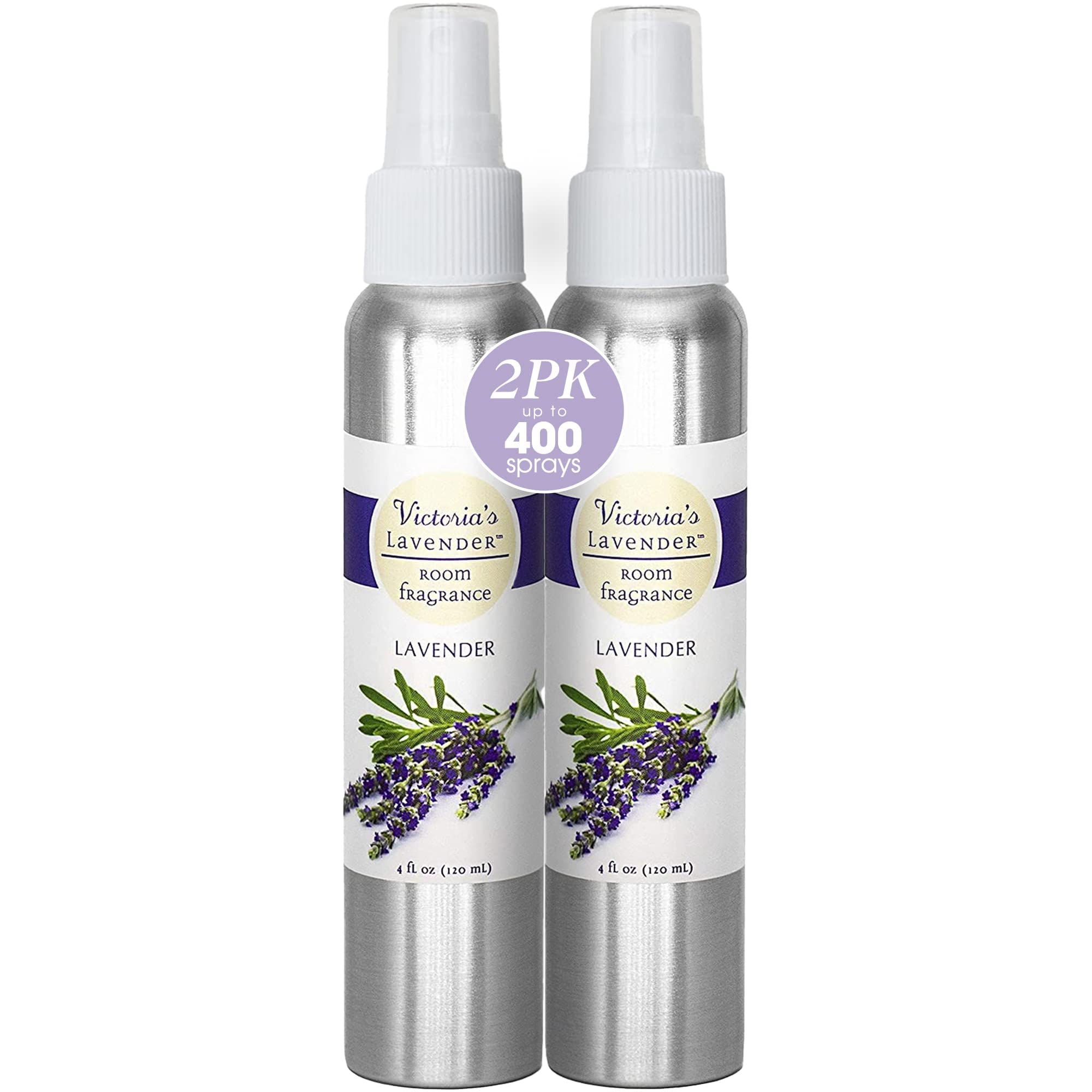Victoria's Lavender Room Spray - All Natural Home Fragrance, Pure Oil Air Freshener & Odor Eliminator, Relaxing Scent, Aromatherapy Household Essentials, Made in the USA, 2-Pack Lavender, 4 oz each
