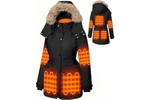 Hecusma Heated Jackets for Women with 18400mAh 12V Battery Pack Included, Parka Womens Heated Jacket with Hood Skating