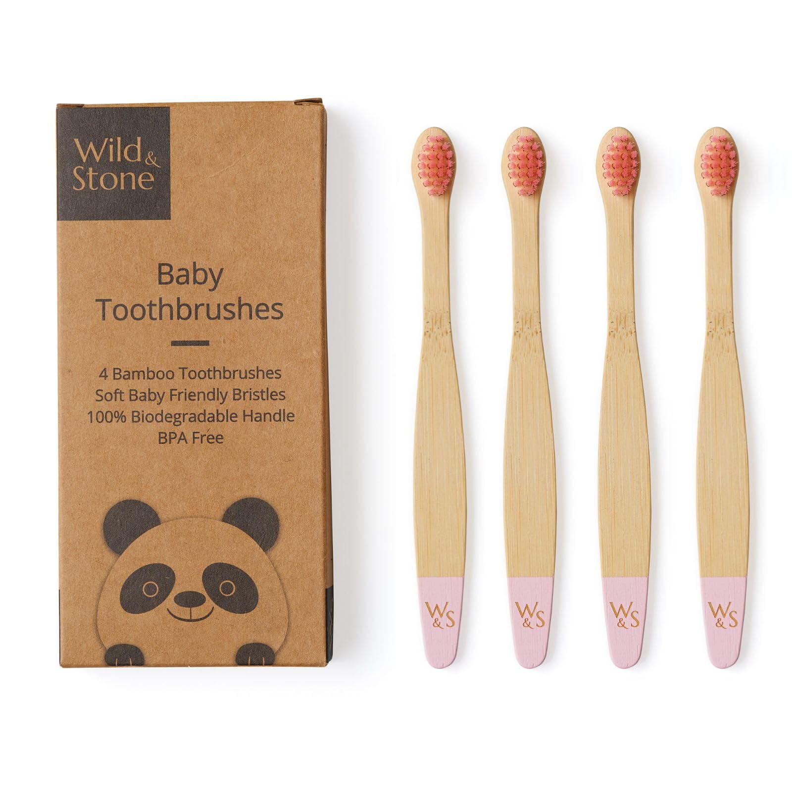 Wild & Stone Organic Baby Bamboo Toothbrush | 4 Pack | Soft Fibre Bristles | 100% Biodegradable Handle | BPA Free | Vegan Eco Friendly Baby Toothbrushes (Baby Pink)