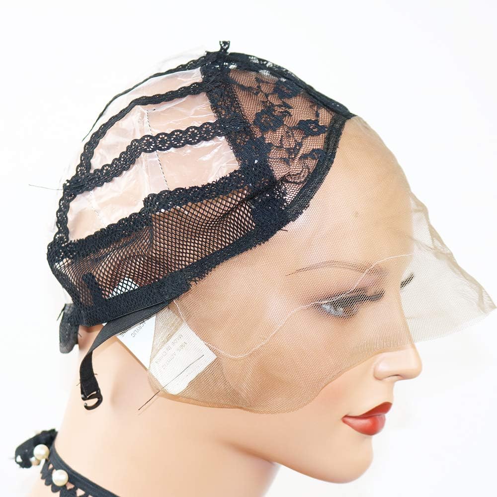Fantasy Beauty DIY Wig Cap Glueless Cap for Wig Making Medium Size Mesh Lace Wig Cap For DIY Lace Front Wig Cap with Adjustable Straps (Lace front open cap, Black Color and Size)