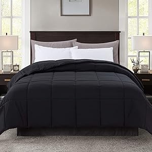 WhatsBedding Down Alternative Quilted Comforter - All Season Black Lightweight Duvet Insert or Stand-Alone Comforter with Corner Tabs - Queen Size（88×92 Inch）