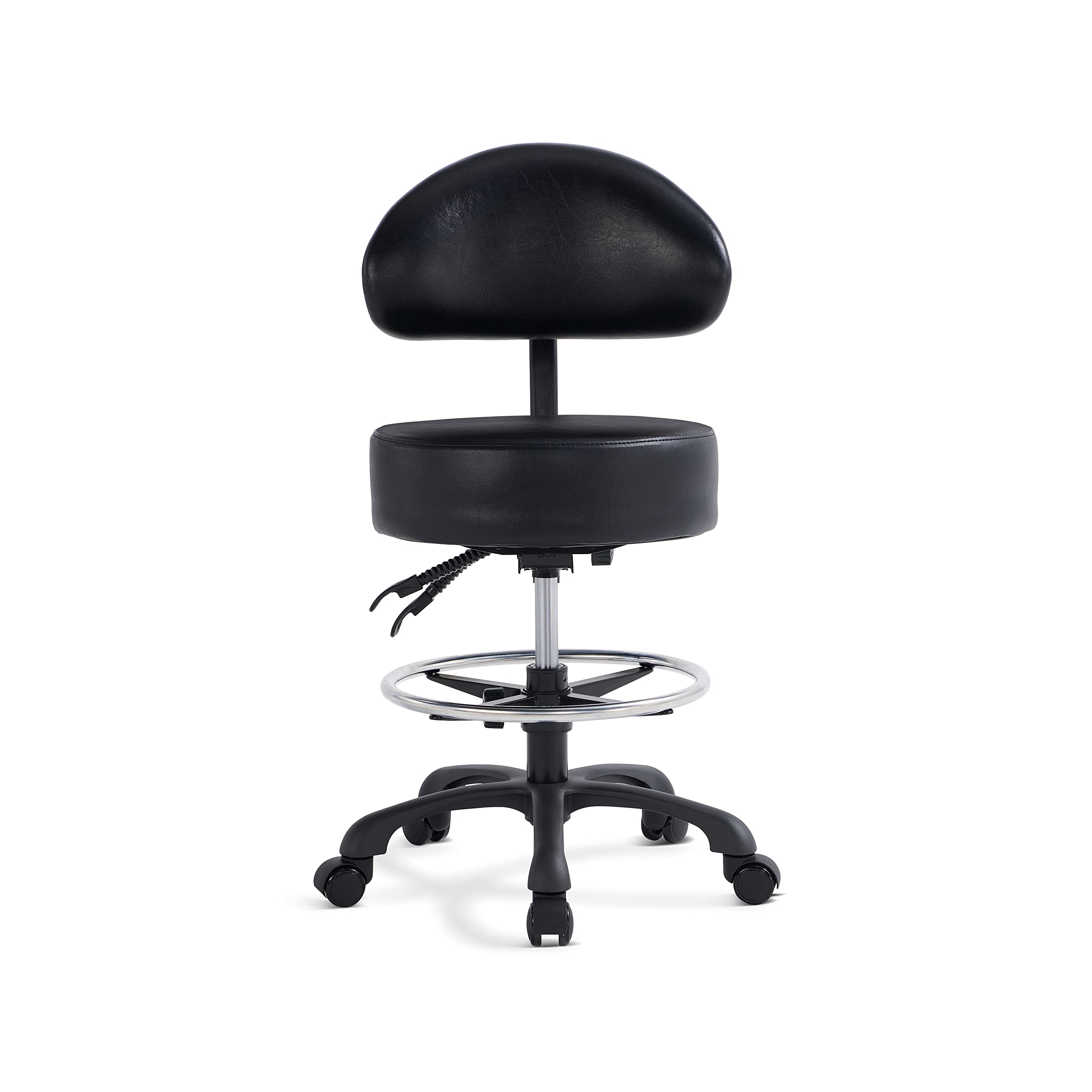 Photo 1 of Lilfurni Swivel Rolling Stool Round Chair,Thick Sturdy Padding,Adjustable Stool with Wheels for Doctor,Medical,Massage Salon,Office,Shop(with New Back, Black)