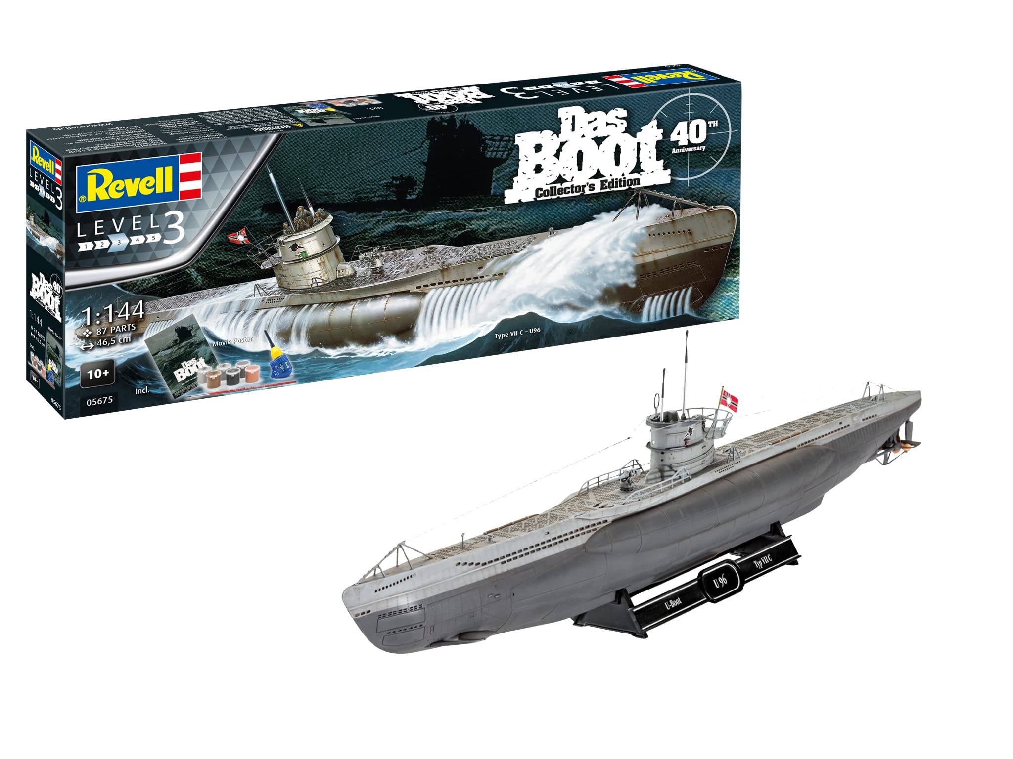 Revell Gift Set 05675 "Das Boot Movie 40 Years Collector's Edition 1:144 Scale Unbuilt Plastic Model Kit with Contacta Professional Glue, Paintbrush, Selected Aqua Color Paints & Repro Movie Poster