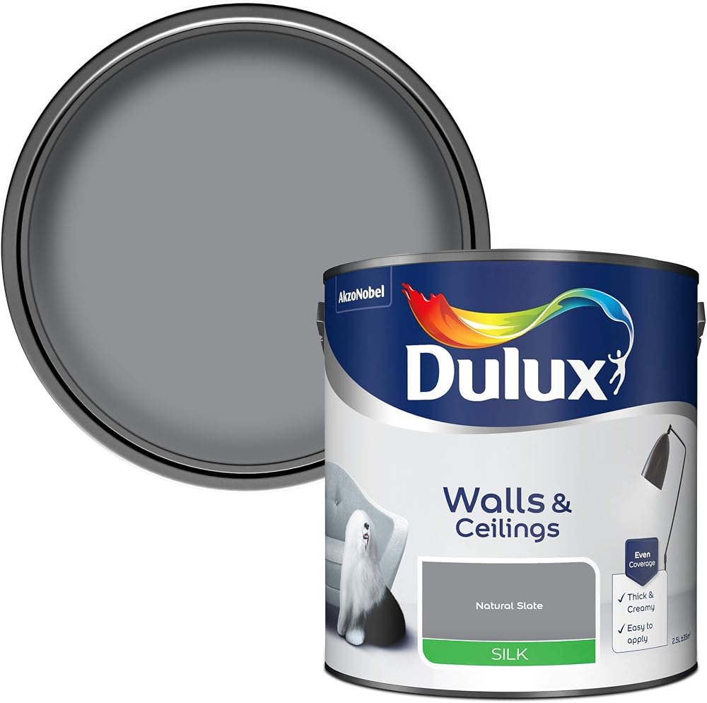 Dulux Silk Emulsion Paint For Walls And Ceilings Natural Slate 2.5L
