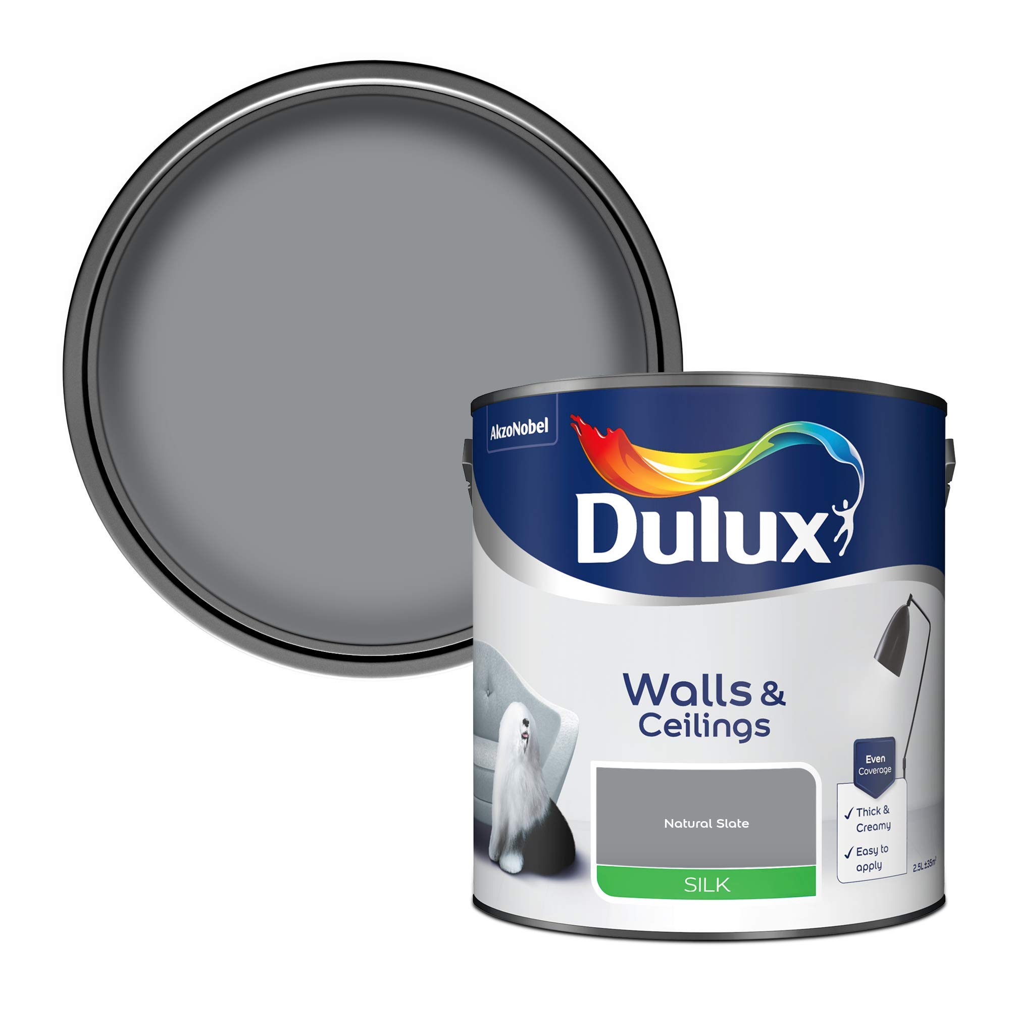 Dulux Silk Emulsion Paint For Walls And Ceilings - Natural Slate 2.5 Litres