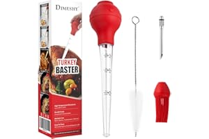 DIMESHY Turkey Baster Food Grade for Cooking & Basting, Detachable Round Bulb, Baster Cooking Good for Meat Poultry Beef Chicken, with Cleaning brush, inject needle, Basting brush(red)