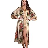 Daiwor Kout Silk Satin Robe for Women Long Kimono Floral Lightweight Bathrobe Soft Thin Ladies Luxury House Robes