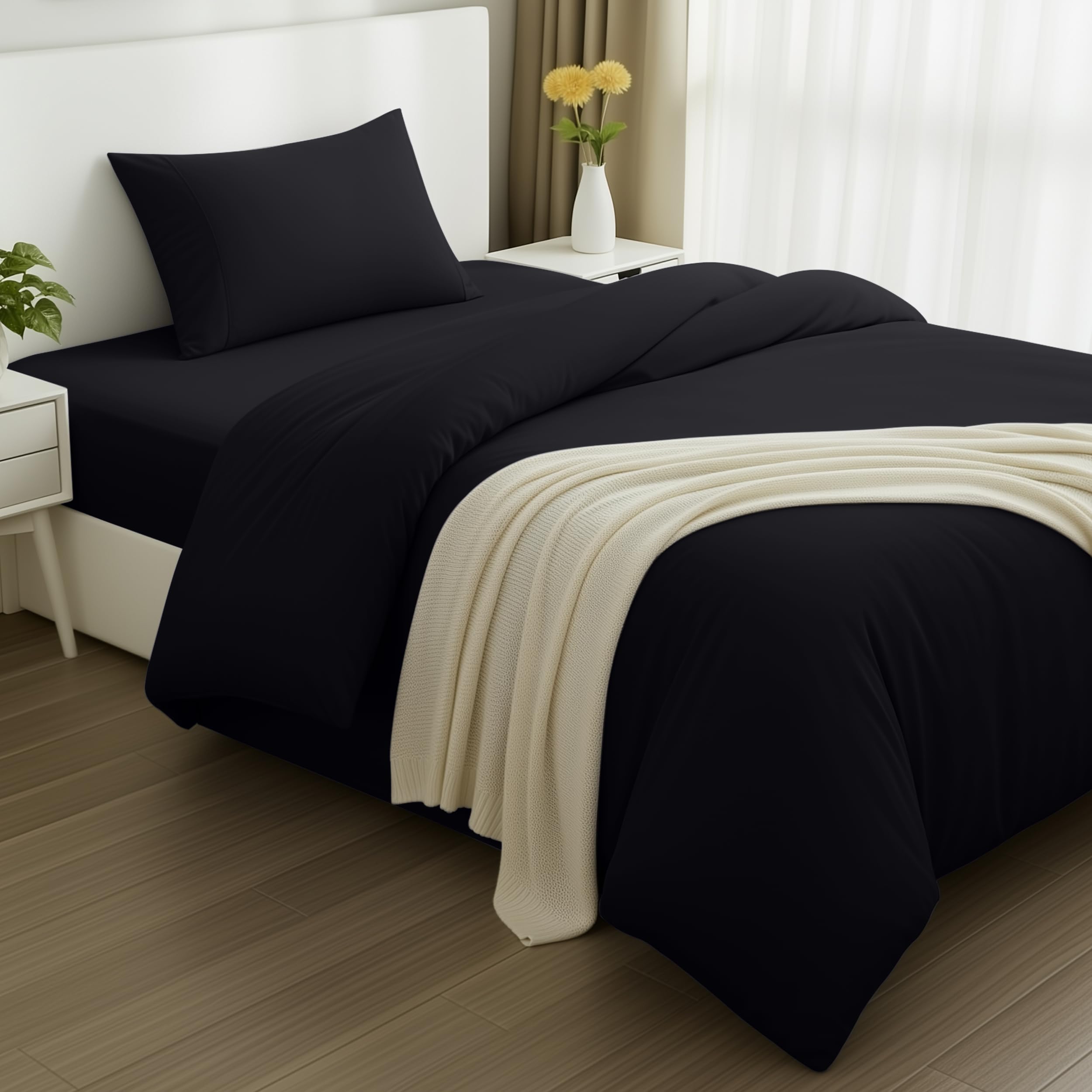 Utopia Bedding 3 Piece Single Bedding Set - Duvet Cover, Fitted Sheet with Pillow case - Soft Brushed Microfiber (Black)