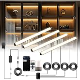 Lumtide Black Shelf Lights, LED Bookcase Lighting Compatible with Alexa, WiFi Dimmable 2700K Under Shelf Lighting for Bookshelf, Display Case, Cabinets with App, Remote, Memory Function (4Pack 12In)
