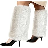 A JINDALAI Women's Faux Fur Fluffy Leg Warmers Fuzzy Long Boot Costume Covers Furry For Christmas Halloween