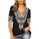LauraKlein Women’s Mexican Embroidered Tops for Women Boho Blouse for Women Summer Short Sleeve Floral Hippie Shirts Tunics