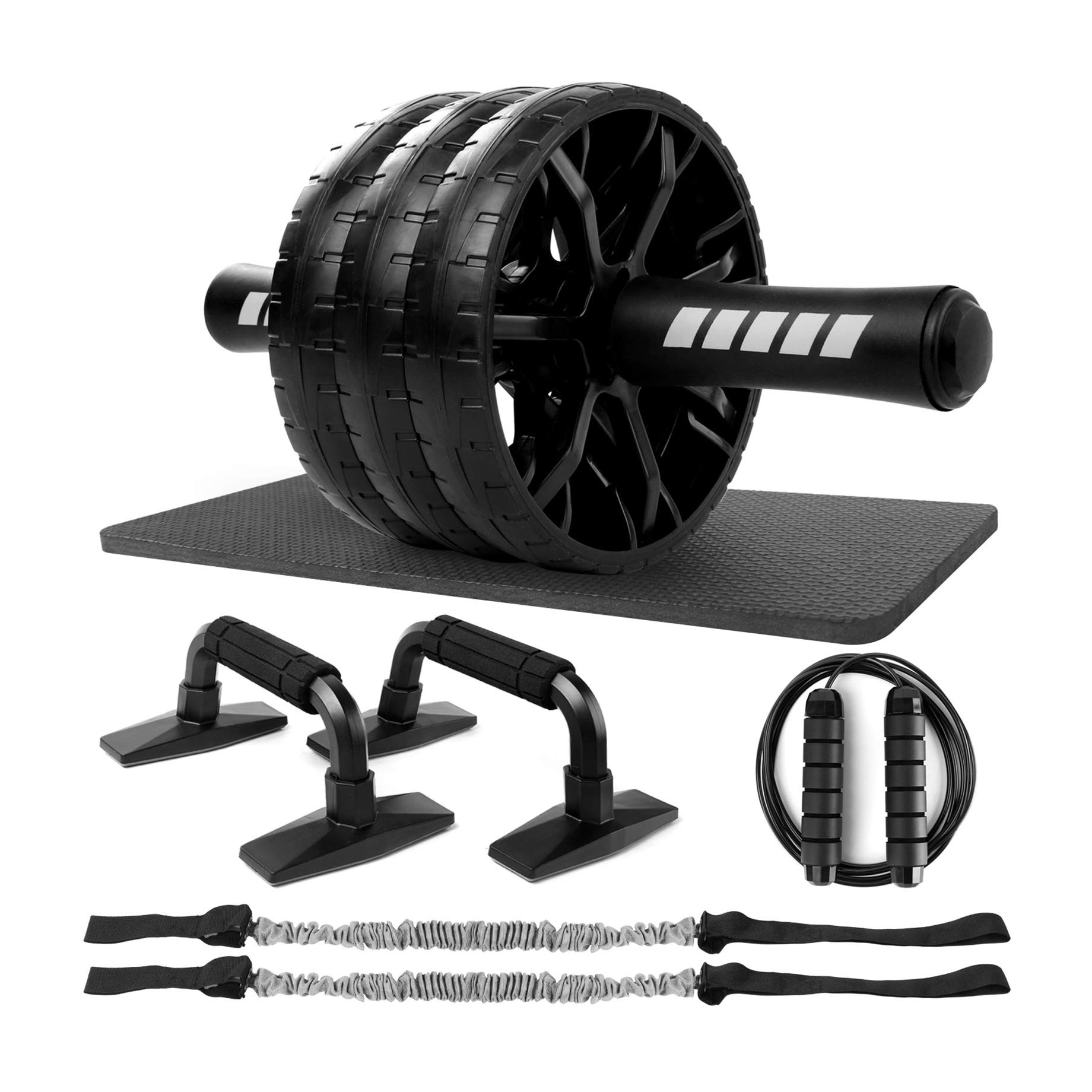 Odoland 5-in-1 Ab Roller Wheel Set, Large 3-Wheels Ab Wheel with Push Up Bars, Resistance Bands, Jum