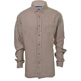 The New Ivy Brand Vintage Classics 100% Linen Long Sleeve Shirt (Large, Kahaki)