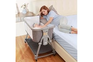 Li'l Pengyu 3 in 1 Foldable Baby Bassinet Bedside Sleeper with Large Storage Basket, Breathable Mesh and Cotton Mattress and Travel Bag