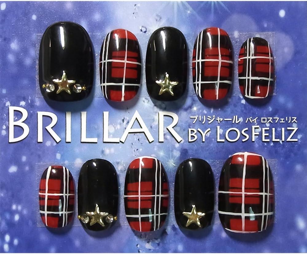 Amazon Brillar ブリジャール ジェルネイルチップ 品番 128 Red チェックチップス ブリティッシュチェック スタイル カジュアルラウンド Brillar ネイルチップ 通販