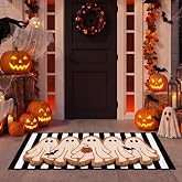 Moucuny 2 Pcs Halloween Front Door Mat, Outdoor Ghost Doormat, Non Slip | Ghost Coir Welcome Mat, Halloween Front Porch Rug, Layered Black and White Rug, Halloween Outdoor Decor, 16