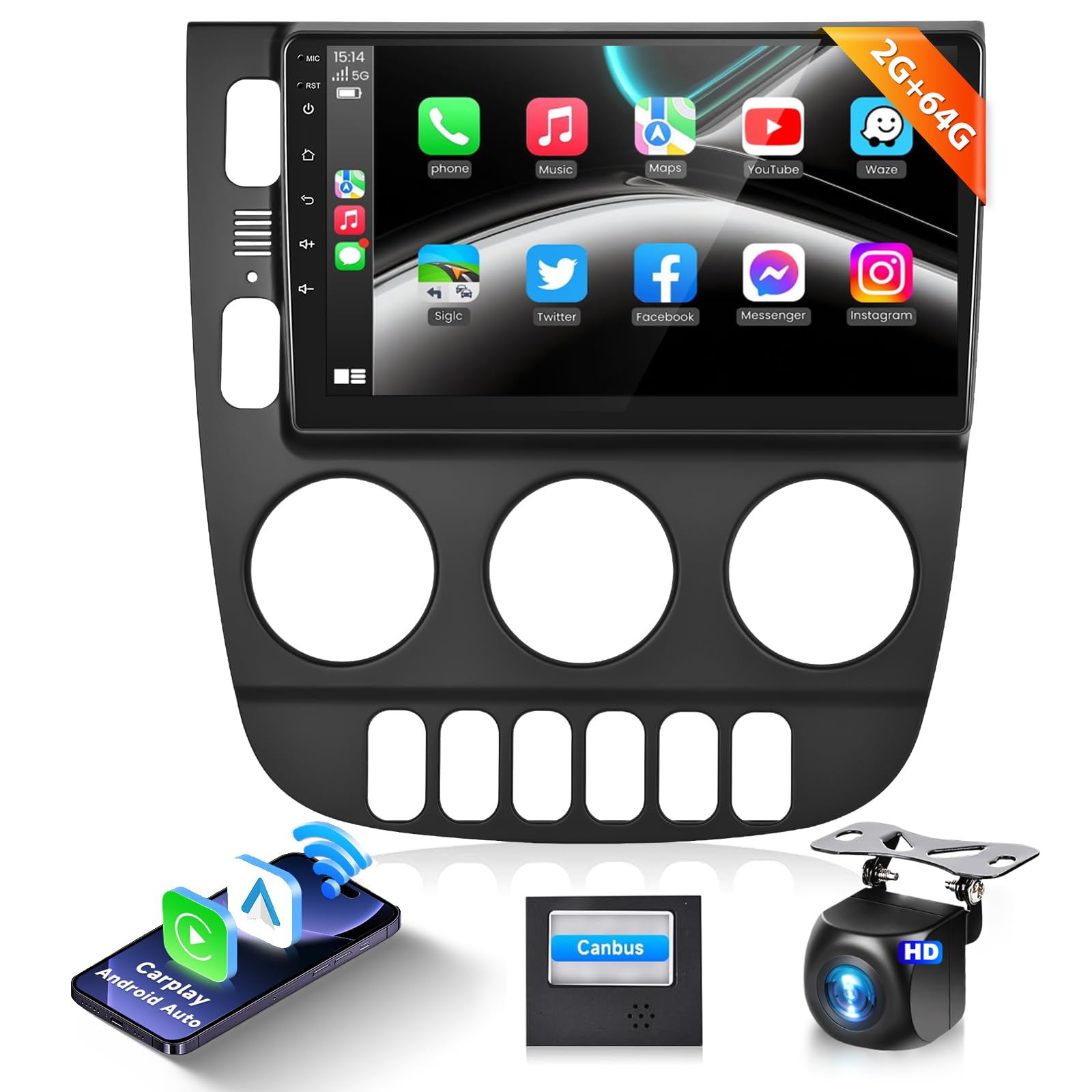 Photo 1 of 2G+64G Radio for Mercedes Benz W163 ML320 ML350 ML400 ML500 2003-2005 Car Stereo with Wireless Carplay 9inch IPS HD Touch Screen Android Auto Bluetooth WiFi FM RDS Radio 28UIs AHD Backup Camera MIC