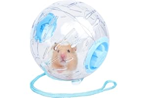 JOUSONTY 7.9 Inch Hamster Running Ball with Rope, Pet Small Animals Exercise Running Toys, Large, Blue