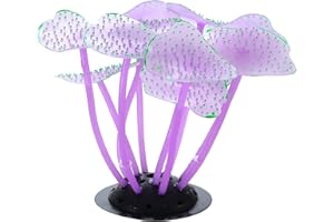VOCOSTE Soft Silicone Glowing Aquarium Mushroom Coral, Fluorescence Aquatic Artificial Coral for Fish Tank Decoration, Purple