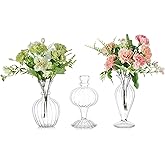 Glasseam Glass Small Bud Vases: Ribbed Clear Vase Set of 3 Modern Mini Vases for Centerpieces Flower Vase Decorative Vases for Flowers Handmade Cute Short Home Decor for Wedding Table Tiny Single Rose