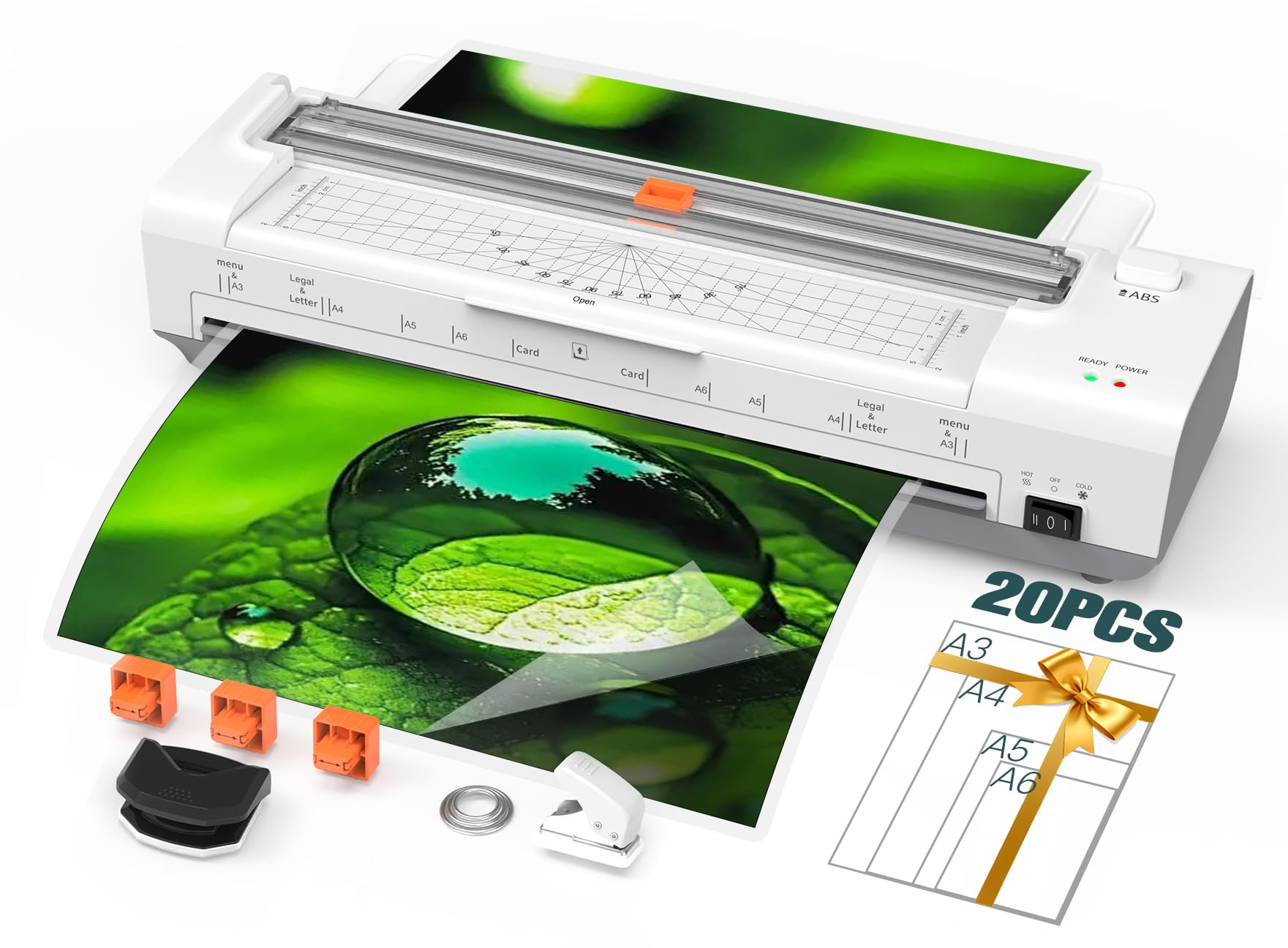 Photo 1 of 13 Inch Laminator Machine with Auto Paper Feed, Never Jam A3 Thermal & Cold Lamination, 20 Laminating Sheets, 10-in-1 Laminator with Cutter, Trimmer & Corner Rounder for Office School Home Use White
