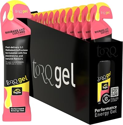 TORQ Running Gels with Electrolytes Rhubarb Custard 30g Carbs 15 x 1