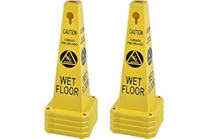 OrangeStar 8-Pack Wet Floor Caution Cones, Yellow Four Sided Bilingual Warning Message Safety Traffic Cones with Heavy Rubber Base for Indoor/Outdoor Use
