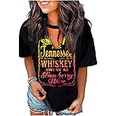 Hollow Out T Shirts for Women Western Graphic Shirts Country Cowgirls Shirts Casual Short Sleeve V Neck Tops