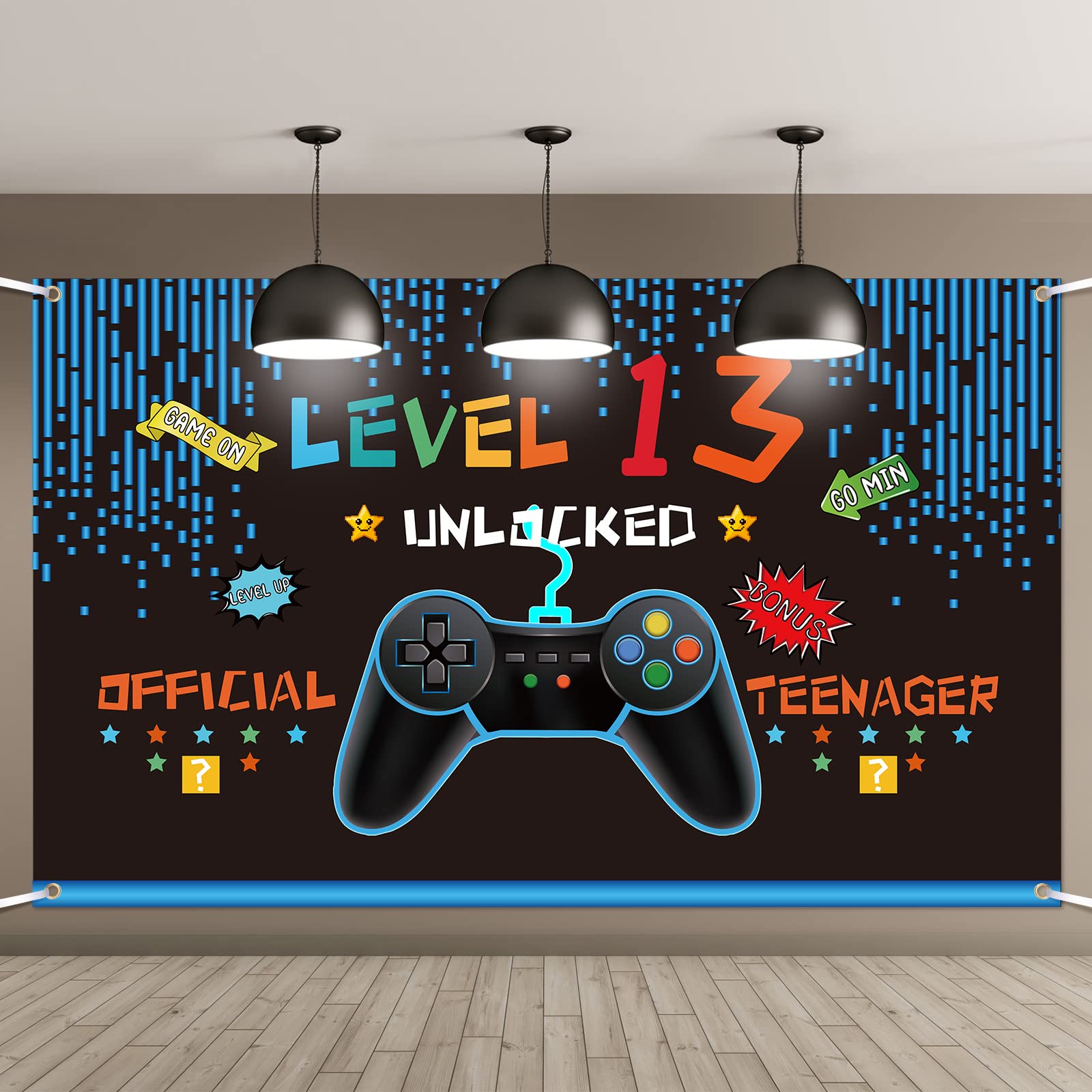 Photo 1 of Video Game Birthday Decorations 8 9 10 11 12 13 14th Birthday Decorations for Boys Gaming Theme Photo Props Backdrop Banner Teenager Birthday Decoration (Level 13)