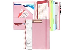 HAUTOCO Spiral Leather Clipboard with Notepad (8.5" x 11"), 5 Folders with 10 Pockets, Zipper Storage Pouch, Pen Loop, 39 Sti
