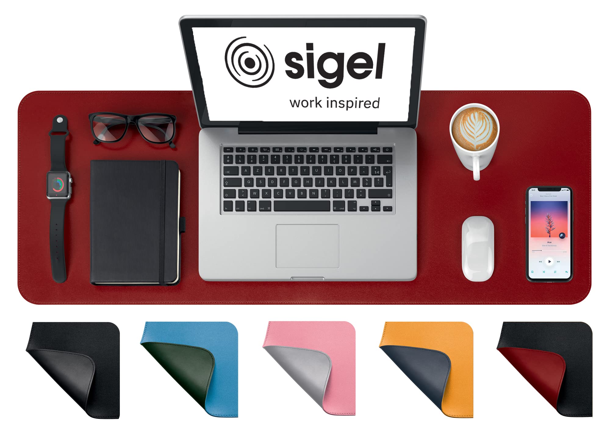 SIGEL SA603 Desk Pad - waterproof - imitation leather - Red, Black - double sided - 80 x 30 cm