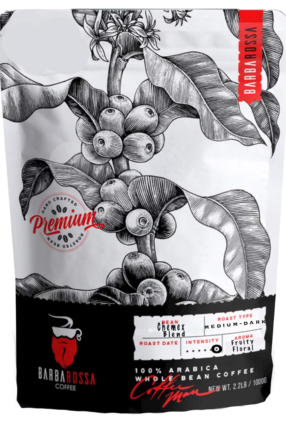 Barbarossa Coffee, Chemex Blend, Gourmet Artisan Roasted Whole Beans 2.2 Pound