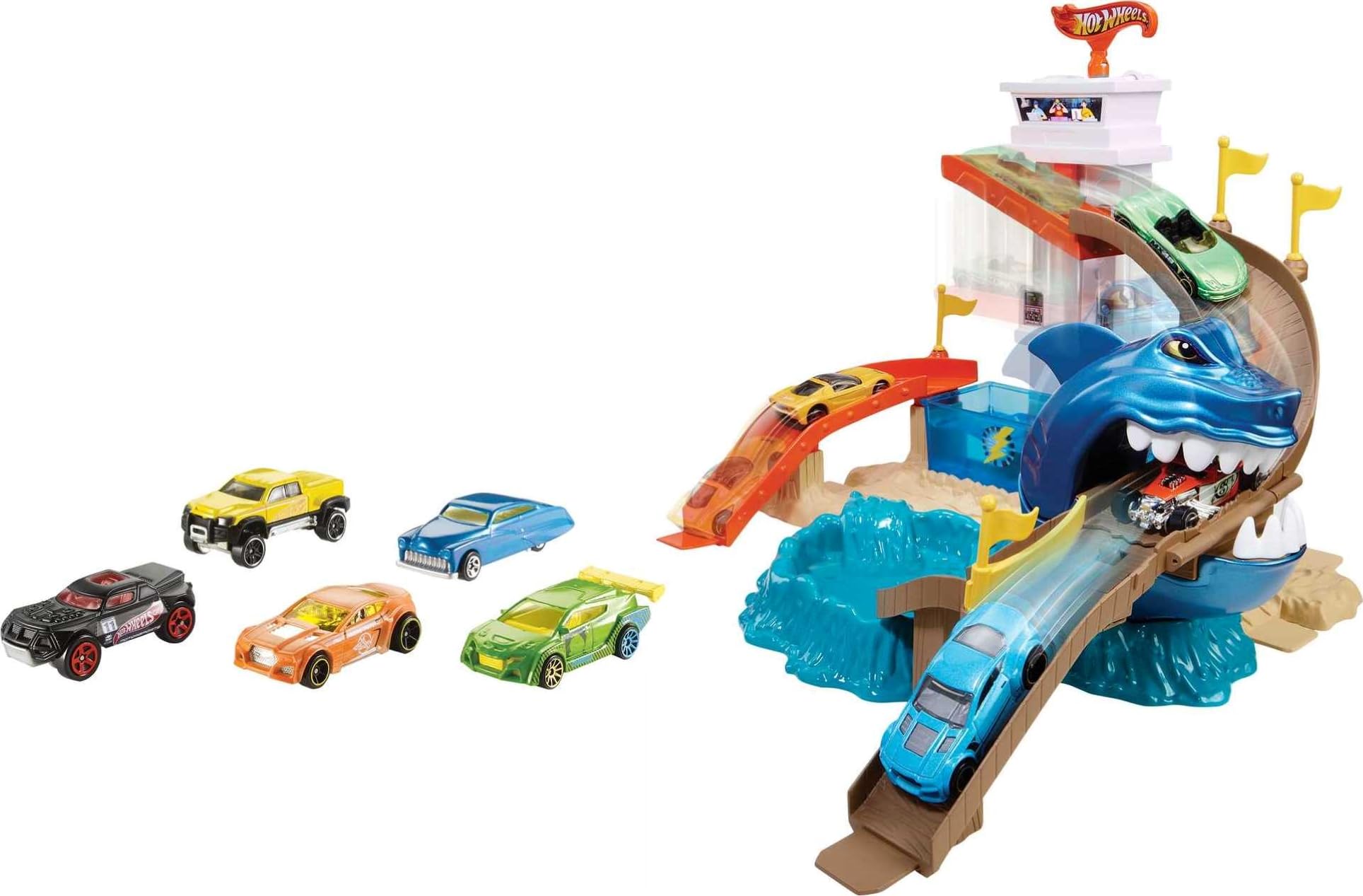 Hot Wheels Toy Car Track Set, Color Shifters Sharkport Showdown, 1:64 Scale Car with Repeat Color-Change Feature (Amazon Exclusive)