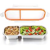 Palksky Bento Snack Containers Stainless Steel for Adult, Reusable Metal Lunch Boxes with Lids, Divided Food Storage Containers for Office, Gym, Travel, Outdoor