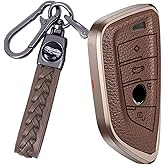 CoyoLeoeo for BMW Key Fob Cover Case, Premium Aluminum and Leather Protector with Keychain Fits for 3 5 7 X M3 M4