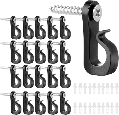 Jeffdad 20 Pcs Screw in Hooks for Outdoor String Lights Q-Hanger Light Clips