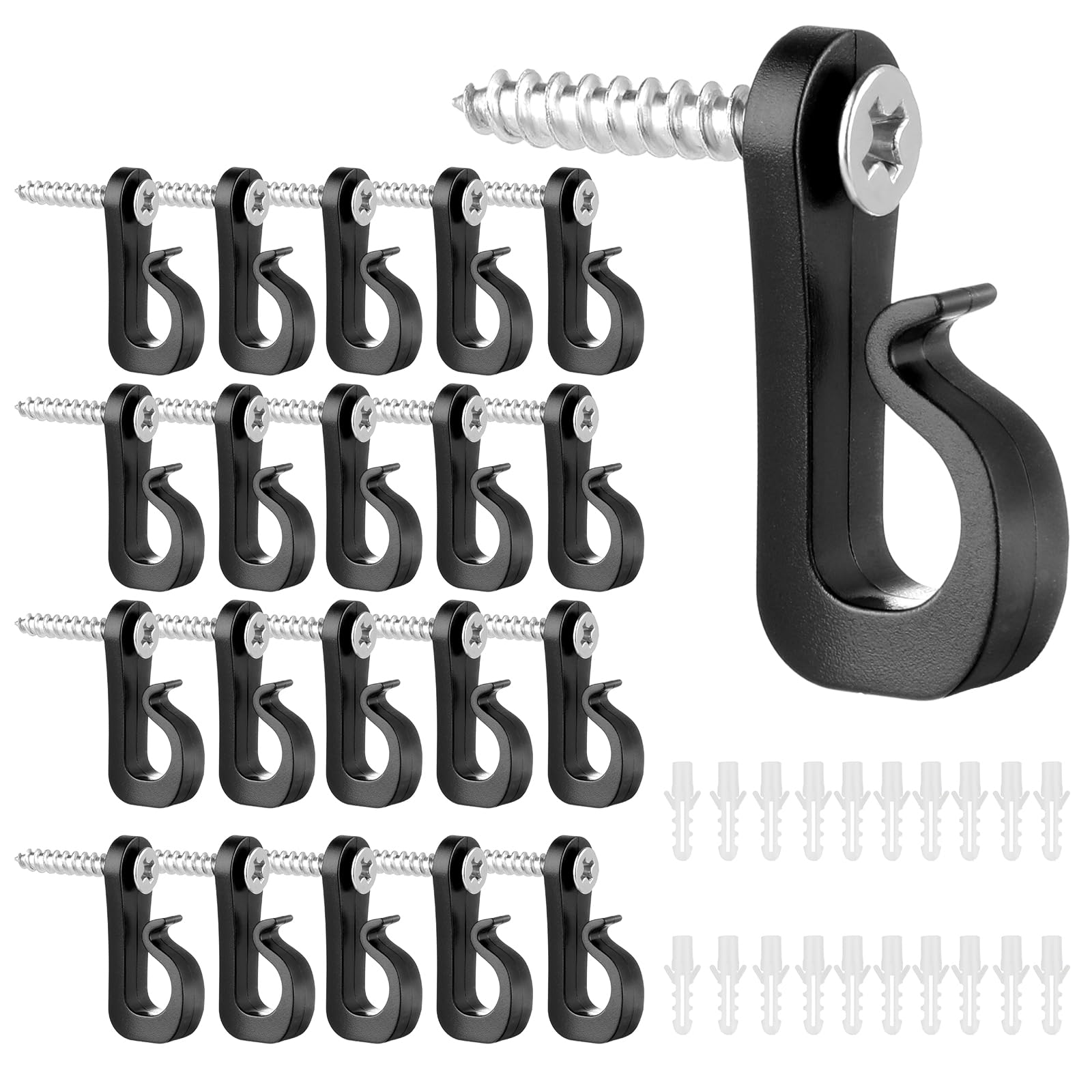 Jeffdad 20 Pcs Screw in Hooks for Outdoor String Lights, Q-Hanger Screw Hooks for Light Wire Led Light Clips, Patio Wall Hooks Hanging Light for New Year Holiday Party