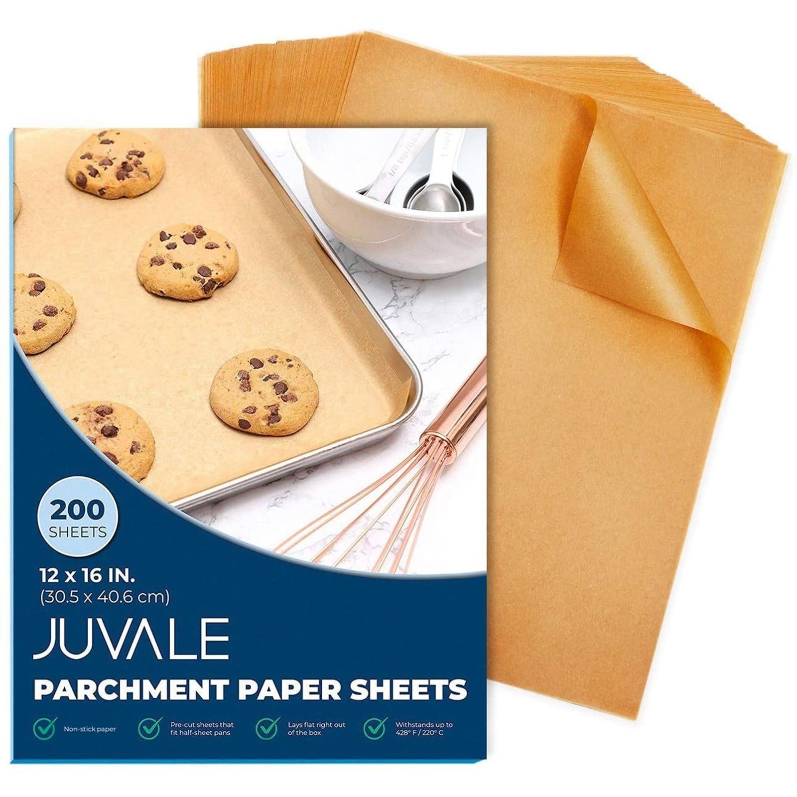 Juvale 200 Pack Precut Parchment Paper Sheets 12 x 16 inches (30.5 x 40.5 cm), Unbleached Brown Nonstick Liners for Half Sheet Pan for Baking, Cooking, Air Fryer, and Wrapping Food, Heavy Duty