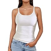 Tank Tops for Women, Scoop Neck Ribbed Basic Tank Tops, Women Slim Knit Basic Summer Tops Going Out Tops Long Sleeveless Shirt Full Length (XS, White)