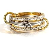 Episkeyk Gold Stackable Rings for Women Non Tarnish 18k Gold Plated Cubic Zirconia Rings Statement Multi Ring Mixed Metals Stack Jewelry Gifts