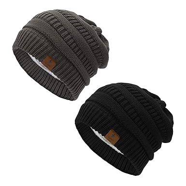 Azue Mütze Damen Winter Strickmütze Grobstrick Warme Beanie mit Innenfutter