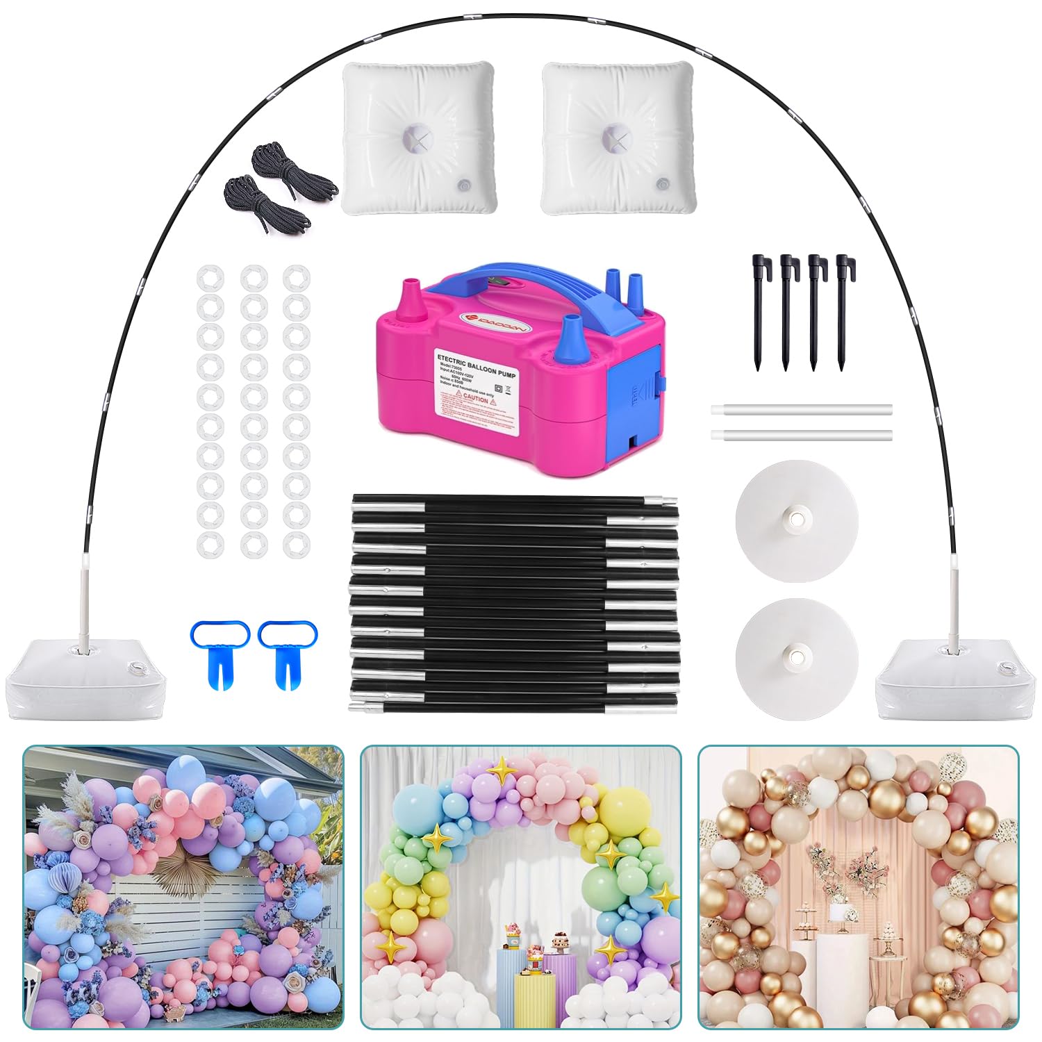 Photo 1 of IDAODAN Balloon Arch Kit and Balloon Pump, Balloon Arch Stand with Electric Balloon Pump, Adjustable Wide Garland Arch for Wedding Baby Shower Birthday Party Supplies Decorations