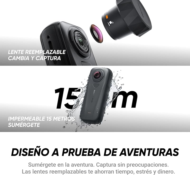 X4 Air Black Graphite, Cámara con resolución 8K y 360°, bastón de Selfie Invisible, con protección antiviento integrada, graba Primer y Segundo Plano, Lentes Intercambiables, Starter Pack