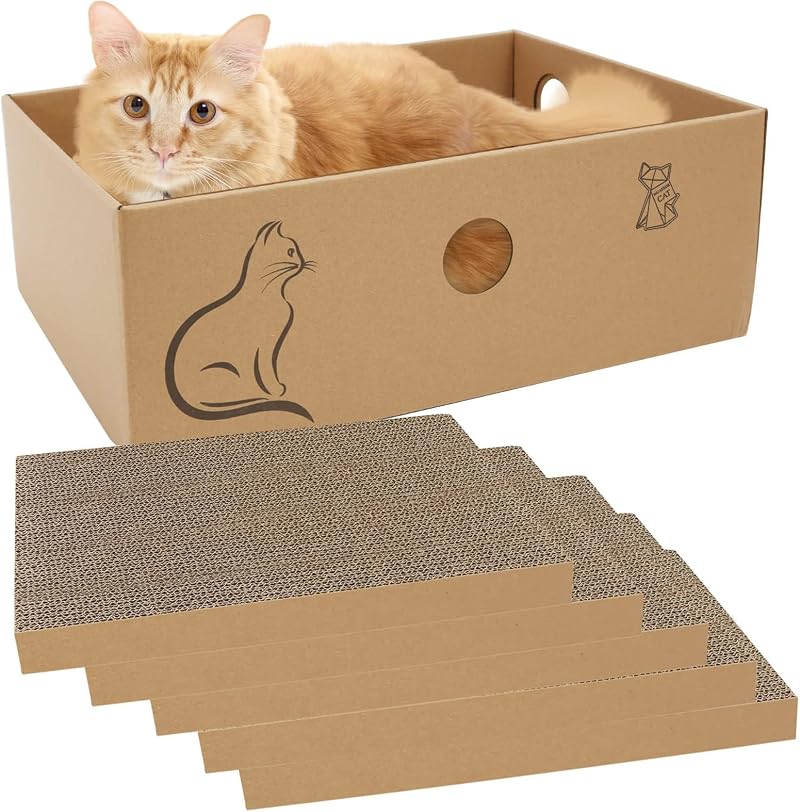 MUAEEOK Cat Scratching Board with Box 5 Pcs Reversible Corrugated Cardboard