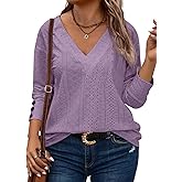 Eytino Plus Size Tops for Women Casual V Neck Long Sleeve Buttons Hollow Out Lace Embroidered Blouses Shirts(1X-5X)