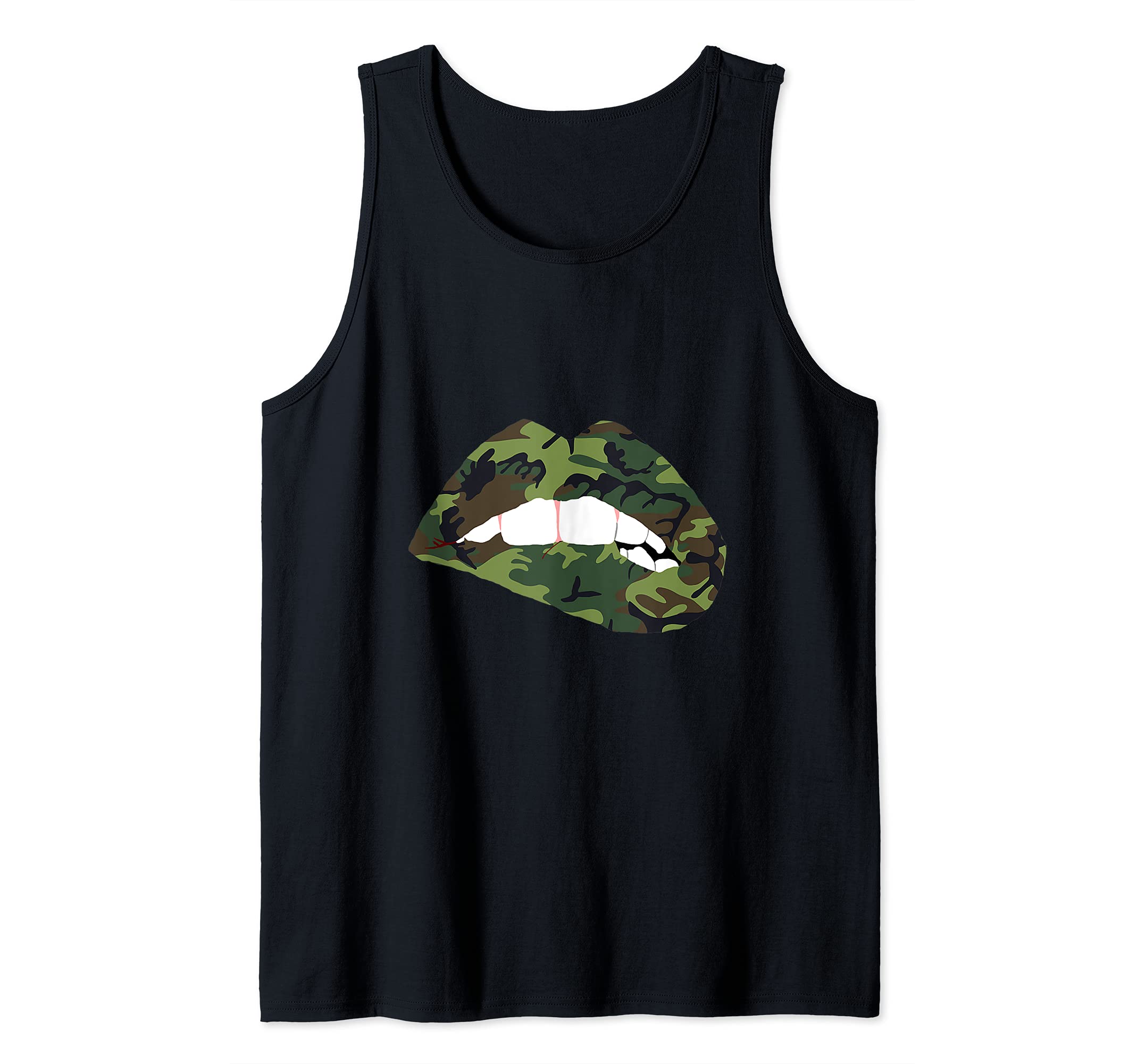 Camouflage Lips Mouth Military Kiss Me Biting Camo Kissing Tank Top