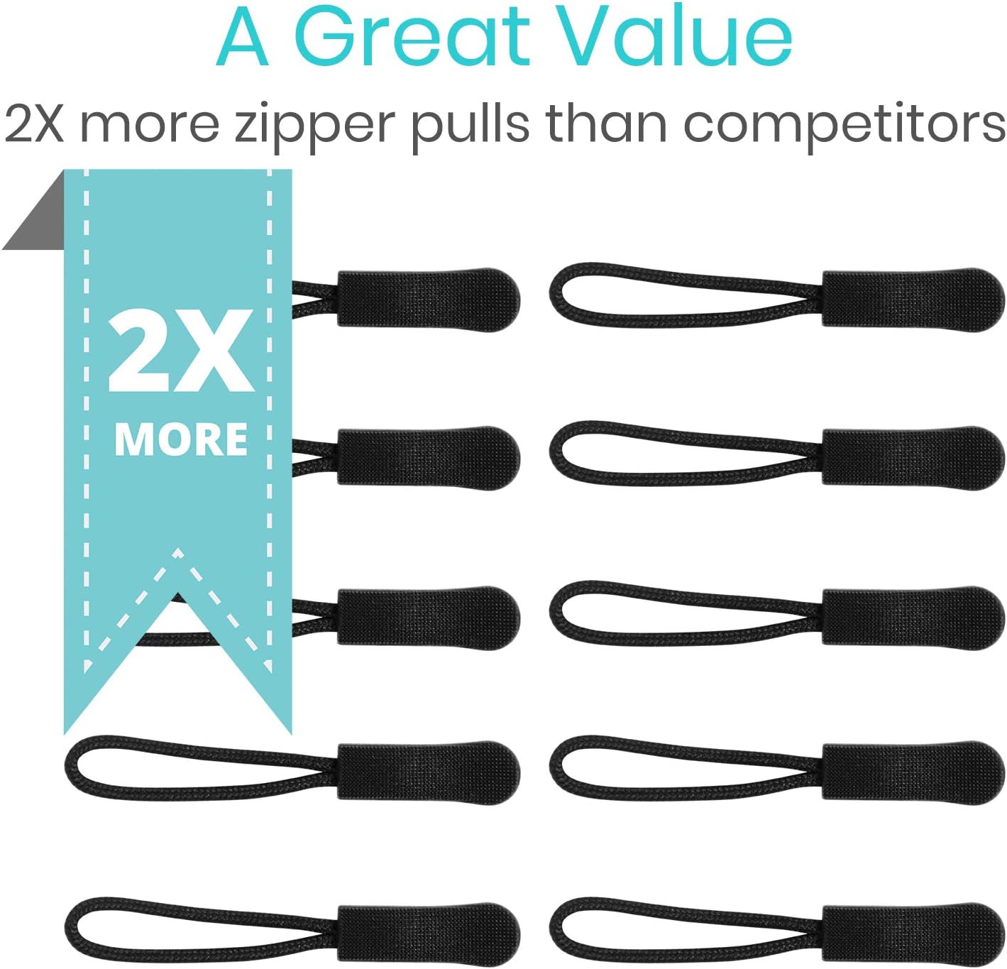 Vive Zipper Pulls (10 Pack) - Helper Grip Replacement Fix for Clothes, Shoes, Purse, Handbag, Luggage, Jacket, Backpack, Boot - Universal Easy Gripper Puller - Set of Plastic Repair Tabs Dexterity Aid