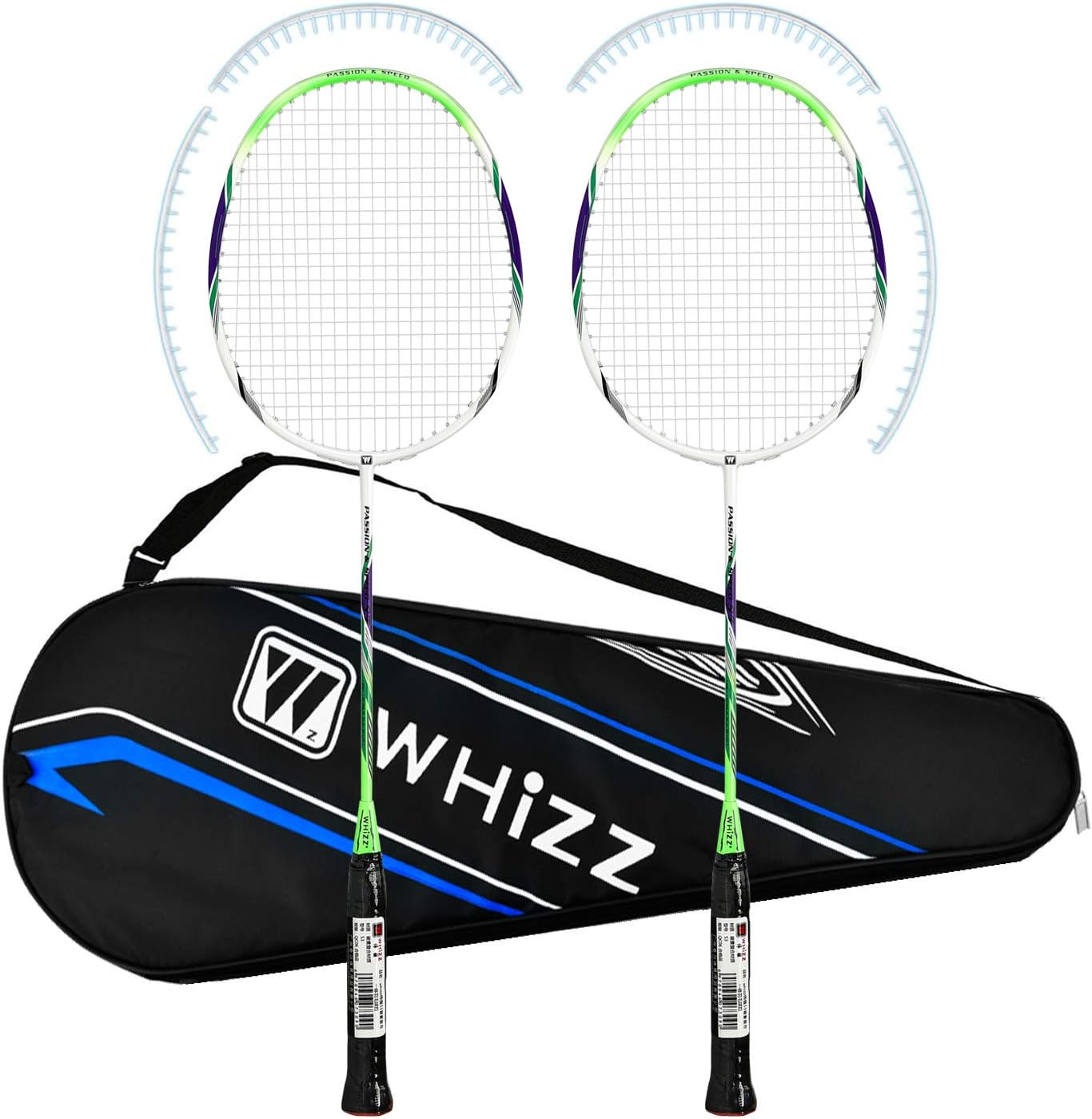 QICHUAN Whizz 2 Player Carbon Shaft Badminton Racquet Set for Adults/Junior/Children, Badminton Bag & 2 Racket Grip Included (S3 Green 2PCS) : Sports & Outdoors