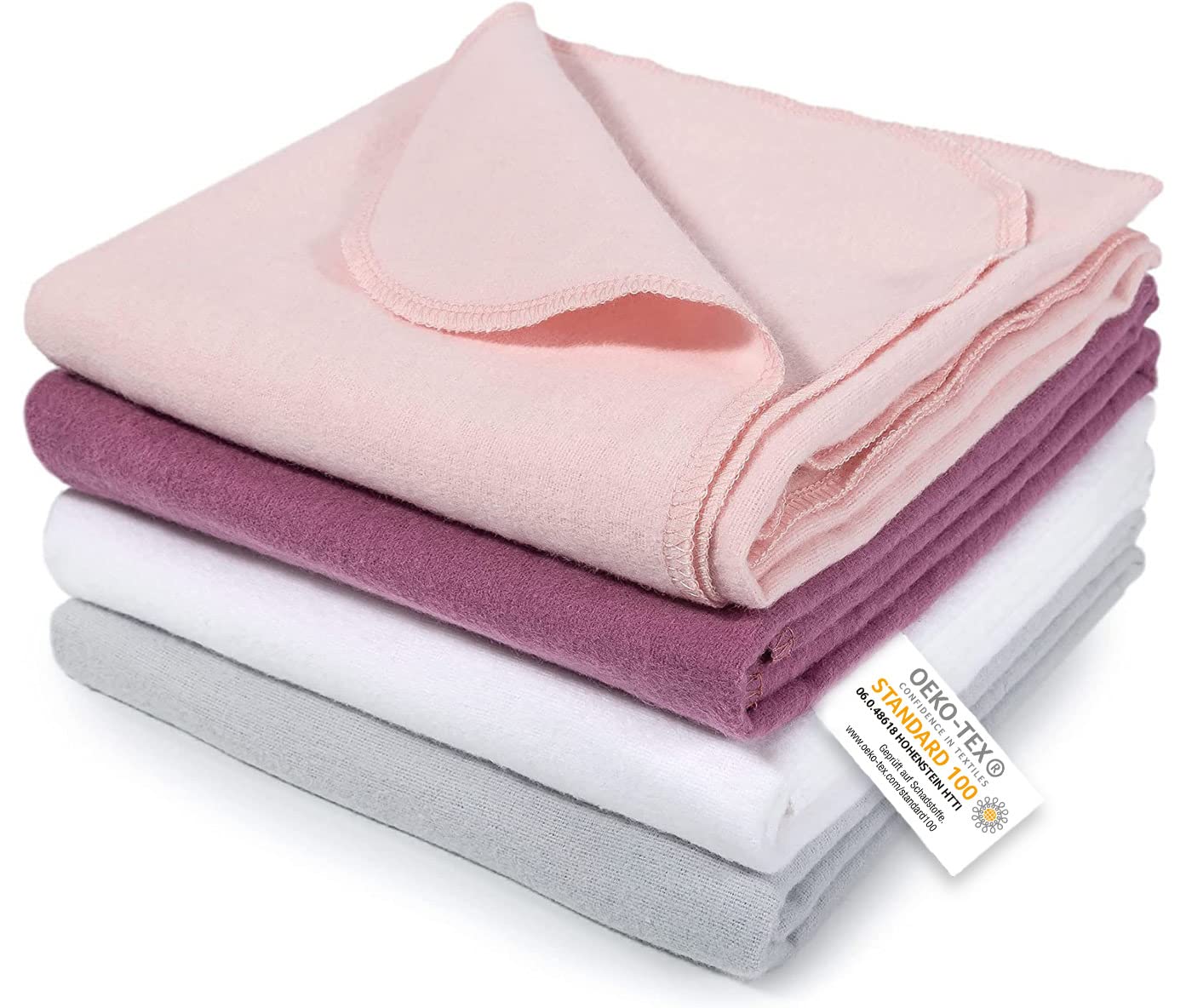 MAKIAN Molleton Cloths Set, 4 x Cloth Nappies 80 x 80 cm - Set of 4 Baby Burp Cloths/Soft, Absorbent Flannel Nappies Made of 100% Cotton, Oeko-Tex® Standard 100 Tested (Powder Pink)